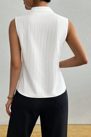 Ribbed High-Neck Sleeveless Top