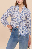 Patterned Button-Front Blouse