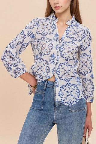 Patterned Button-Front Blouse