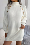 Button-Accent Knit Sweater Dress