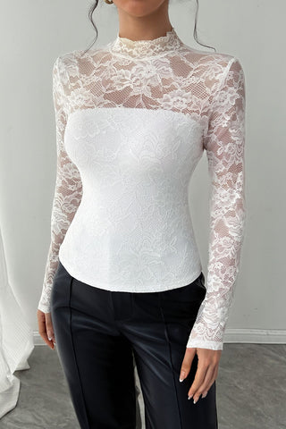 Elegant Lace Long-Sleeve Blouse
