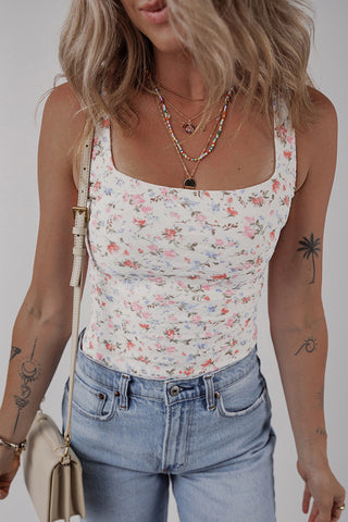 Floral Print Square-Neck Tank Top