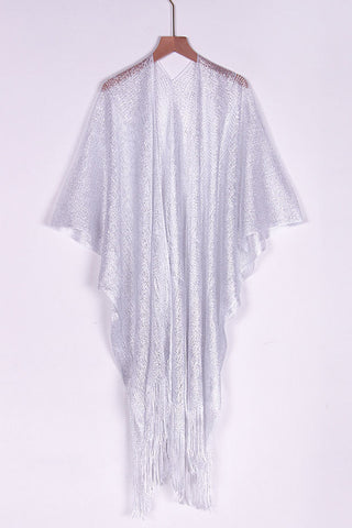 Fringe-Trimmed Sheer Blouse Cover-Up
