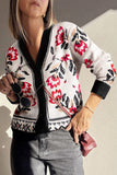 Floral Print Buttoned Front V Neck Knit Cardigan