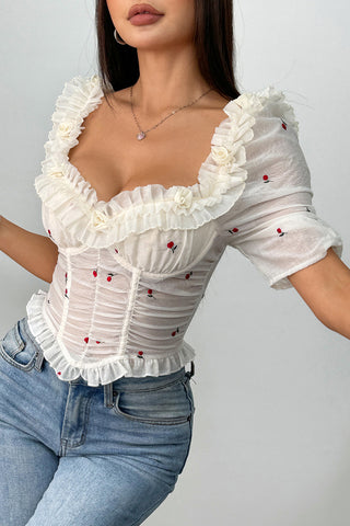 Ruffle Neck Floral Blouse