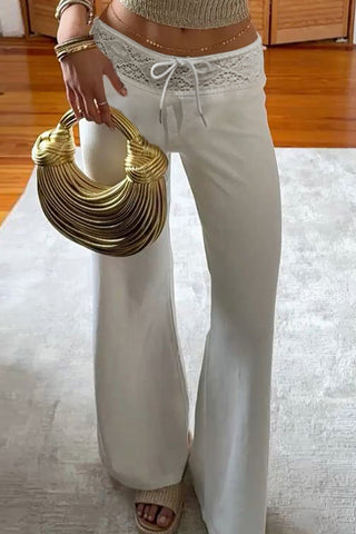 Lace-Trim Flare Casual Pants