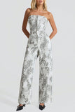 Strapless Patterned Wide-Leg Jumpsuit