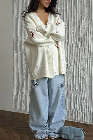 Dog Motif Button Cardigan