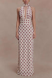 Polka Dot Halter Evening Dress