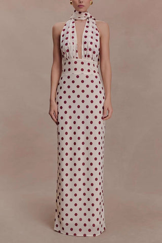Polka Dot Halter Evening Dress