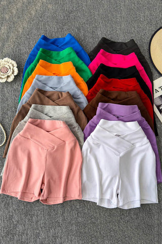 V-Waist Slim Brown High-Waist Shorts