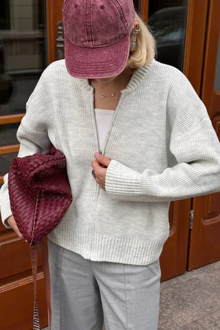 Zip-Front Ribbed Cardigan