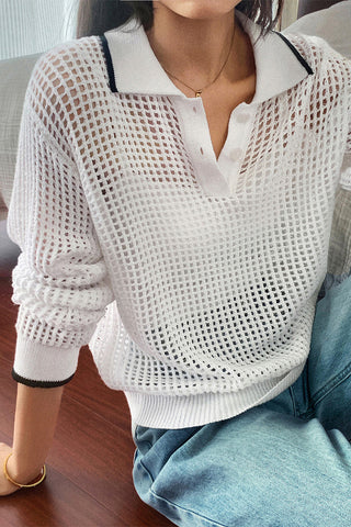 Mesh Knit Collared Polo Top