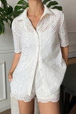 Eyelet Button-Up Short Set