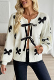 Bow-Tie Front Cardigan with Patterned Design