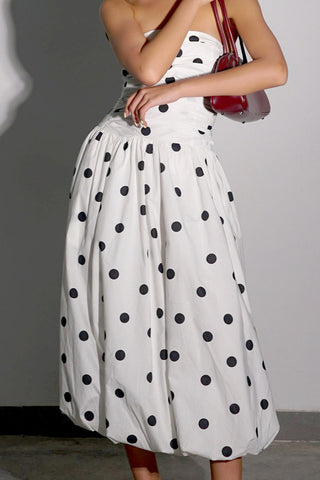 Strapless Polka Dot Midi Dress