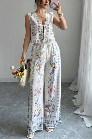 Floral Tie-Front Pants Set
