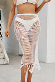 Fringed Midi Fishnet Cover-Up Skirt