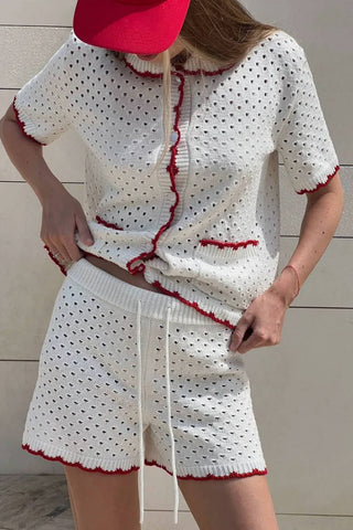 Lace-Trimmed Short Set with Pockets