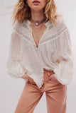 Lace-Trimmed Button-Front Blouse