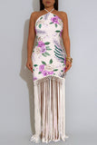 Floral Halter Fringe Casual Dress