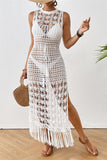 Fringe-Trim Crochet Cover-Up Dress