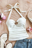 Floral-Embellished Halter Neck Tank