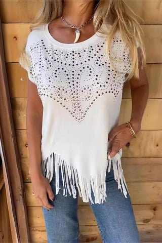 Fringe Hem Studded T-Shirt
