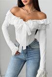 Off-Shoulder Lace Trim Blouse