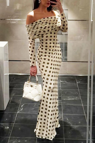 Off-Shoulder Polka Dot Casual Dress