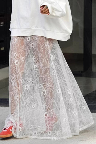 Elegant Sheer Lace Maxi Skirt
