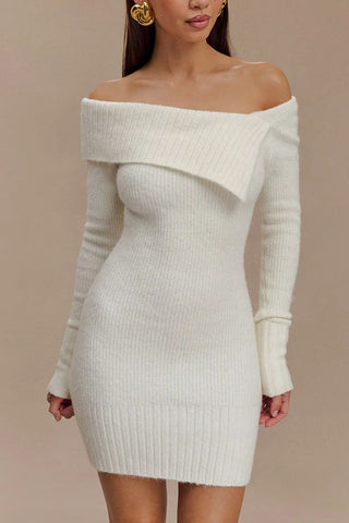 Off-Shoulder Ribbed Casual Dress