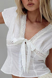 Lace-Trimmed Tie-Front Blouse