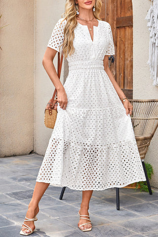 V-Neck Short Sleeve Midi Dress