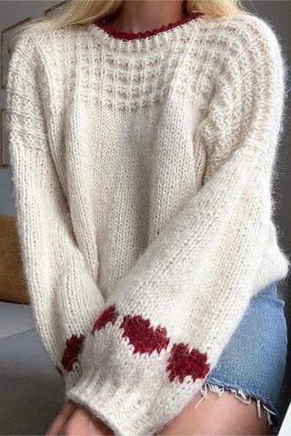 Cozy Knit Sweater with Heart Detailing