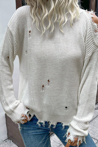 Distressed High Neck Sweater