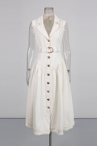 Button-Front Denim Midi Dress