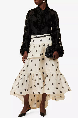 Polka Dot Maxi Skirt with Ruffled Layers