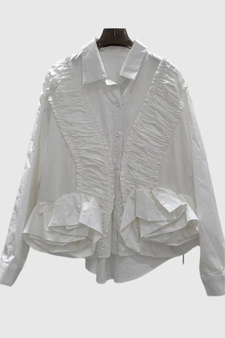 Ruffle-Trim Button-Up Blouse