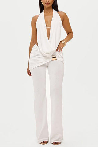Halter Neck Top and Flared Pants Set