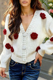 Floral Embellished Button-Up Cardigan