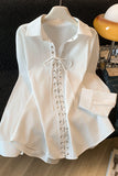 Lace-Up Front Blouse with Collar