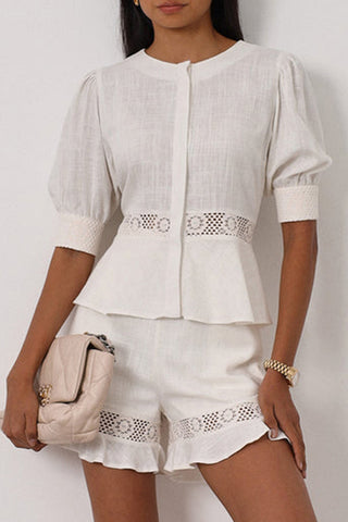 Lace Trim Peplum Short Set