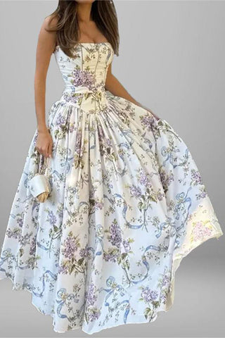 Strapless Floral Casual Dress