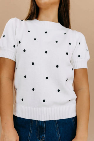 Polka Dot Bubble Short Sleeve Sweater