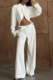 Lace-Up Pants Set with Collared Top