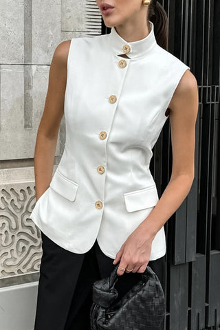 Button-Front Sleeveless Top
