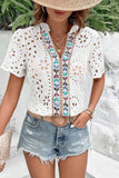 Geometric Pattern Hollow-Out Blouse