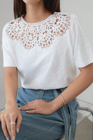 Lace Overlay Relaxed T-Shirt