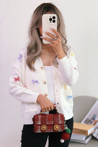 Buttoned Cardigan With Bow Accents